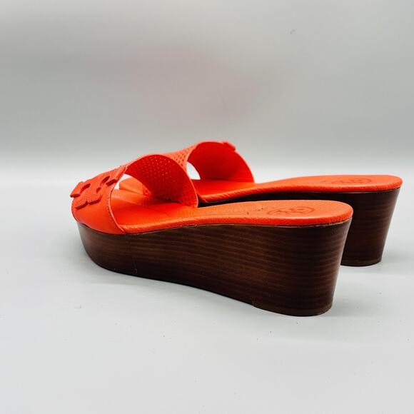 Tory Burch Sandals Womens 10 Orange Leather Mikael Wedge Slide Platform Logo - Picture 5 of 10